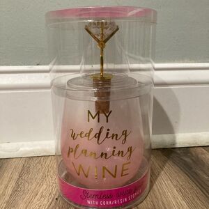NIB 22 Oz Stemless Glass "My Wedding Planning Wine" Set +Cork Resin Stopper
